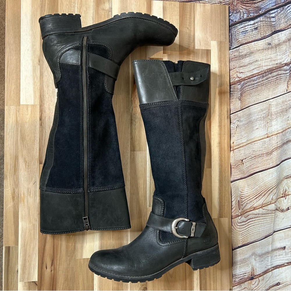 Timberland Moto Boots Knee High Tall Leather Suede Black Size 8.5